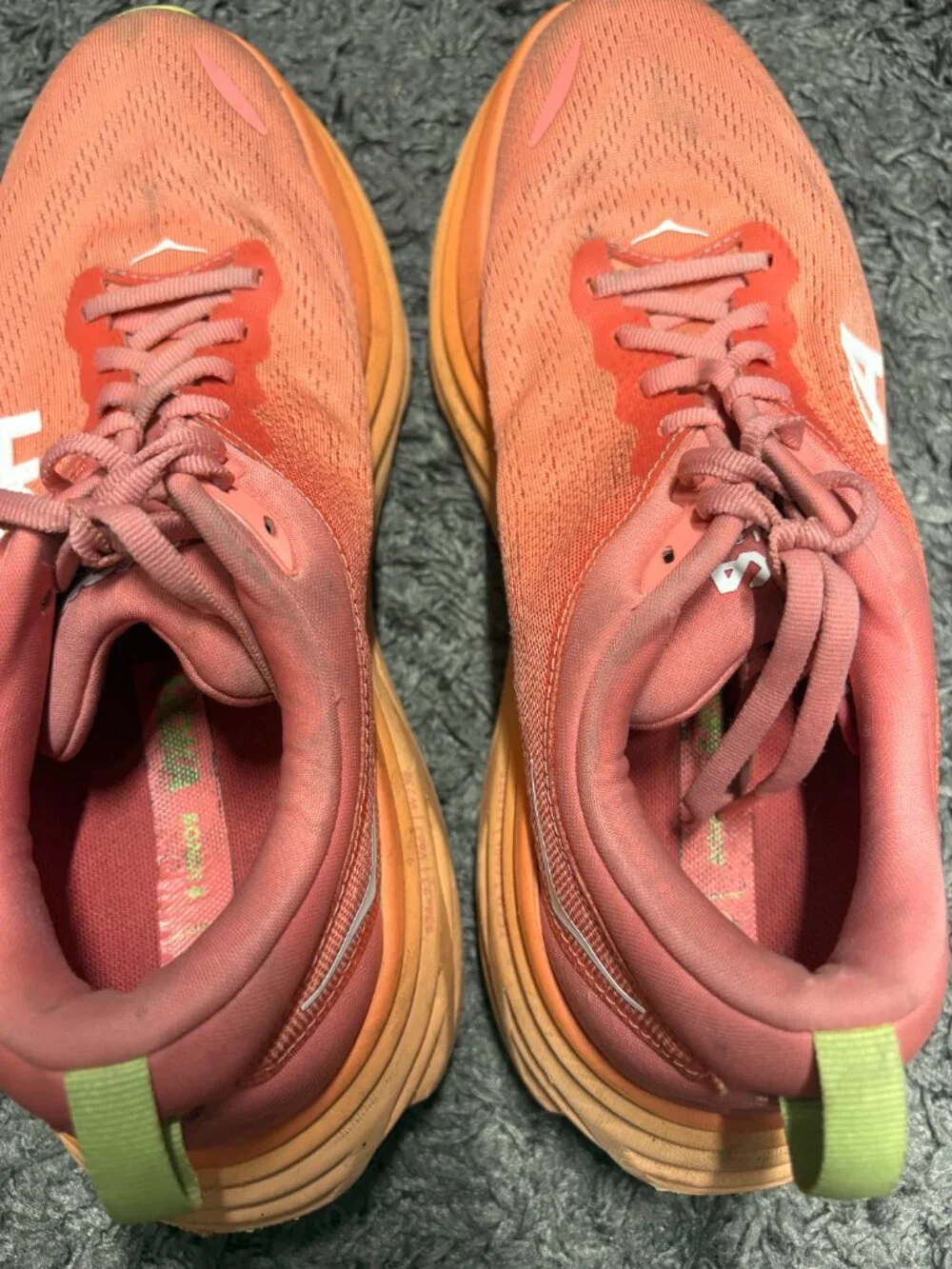 Hoka One One Bondi 8 Orange Womens Athletic Max Cushioned Sneaker Size 10